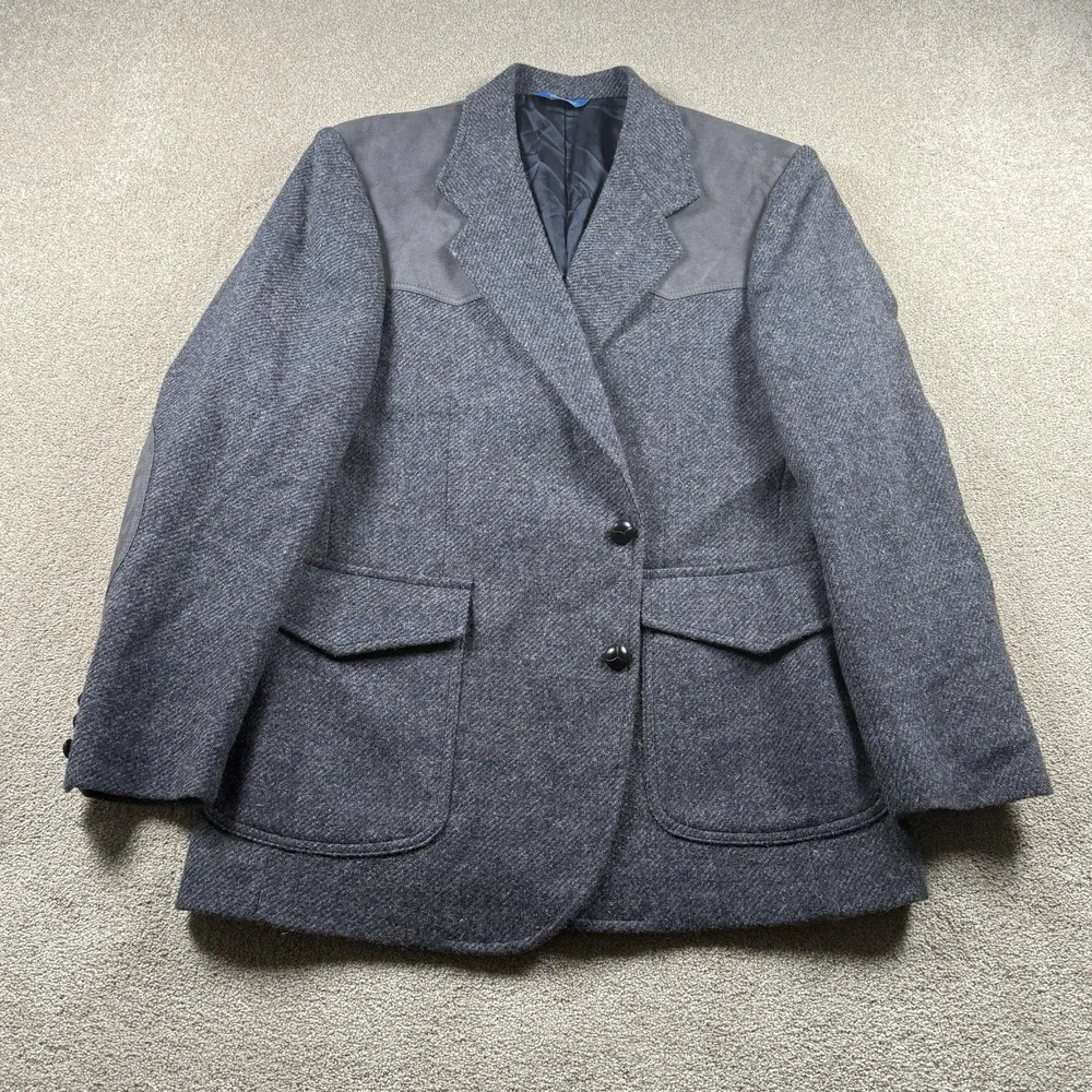 PENDLETON Men's Gray Western Elbow Patch Wool Jacket Sport Blazer Size‎ 42 USA